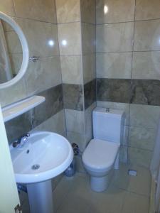 La salle de bains est pourvue de toilettes et d'un lavabo. dans l'établissement Nazar Hotel, à Didim