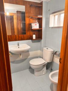 a bathroom with a toilet and a sink at La casita de la abuela in Villarcayo