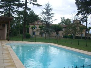 uma grande piscina azul em frente a uma casa em Babanel em Montans