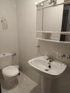 uma casa de banho branca com um WC e um lavatório em Mirador de Luintra em Nogueira de Ramuin