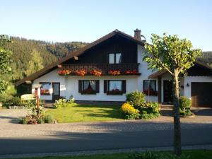 ein Haus mit Blumenkästen auf der Vorderseite in der Unterkunft Landhaus Florian in Winterberg