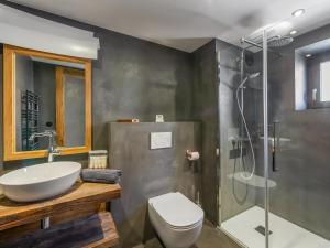 a bathroom with a shower and a toilet and a sink at Chalet de prestige au cœur de Saint Martin de Belleville, à quelques pas des pistes - FR-1-570-38 in Saint-Martin-de-Belleville