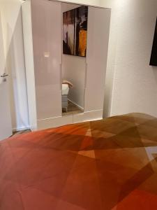 帕紹的住宿－Ferienwohnung am Inn Passau，一个空房间,有地板和镜子