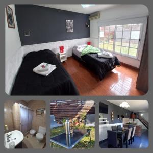 un collage de 3 fotos de un dormitorio con 2 camas en Sol y Luna B&B en Monte Grande