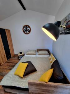 Un pat sau paturi într-o cameră la Retro chic studio Pula