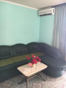 a living room with a couch and a table with flowers at Sunny Villa Apartments in Budva