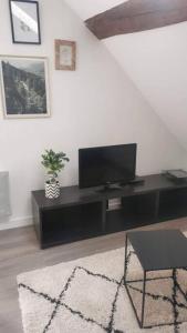 salon z telewizorem z płaskim ekranem na stole w obiekcie Le petit cloître w mieście Langres