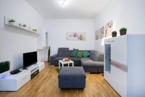 a living room with a couch and a tv at Relax Apartment Vienna City Center in Vienna