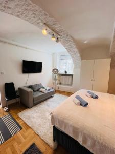 Телевизор и/или развлекательный центр в Downtown secret apartment