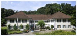 a large white building with a brown roof at Château Attisholz in Riedholz