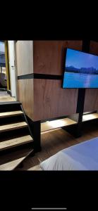 a bedroom with a dresser with a television on it at Les suites de Stanislas jacuzzi & spa in Nancy