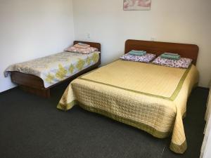 2 Betten nebeneinander in einem Zimmer in der Unterkunft Гостевой дом Крылья in Tscholponata