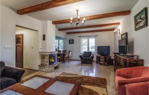 a living room with a couch and a fireplace at Beautiful Home In Bogaczewo With 3 Bedrooms in Bogaczewo