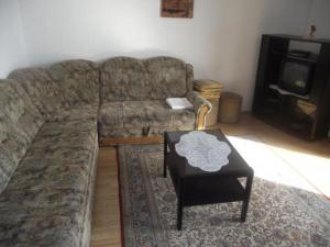 uma sala de estar com um sofá e uma mesa em Apartments Marija - seaview em Novi Vinodolski