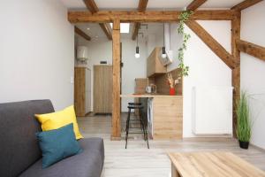 a living room with a couch and a table at Apartamenty na Starym Mieście in Gliwice