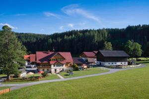 una vista aérea de una casa grande con patio en Forsterhof, en Ramsau am Dachstein