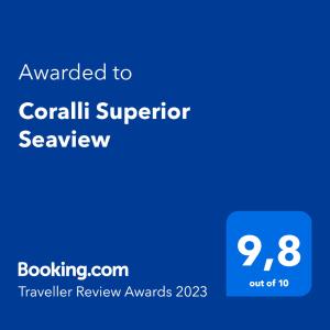 Un certificat, premiu, logo sau alt document afișat la Coralli Superior Seaview