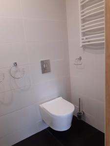a bathroom with a white toilet in a room at Apartament Klimt 1 in Bielsko-Biała