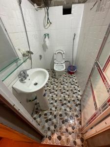 a bathroom with a sink and a toilet at Kiên Mán Homestay in Ha Giang