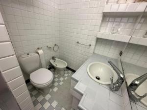 a white bathroom with a toilet and a sink at Le vasche - by the sea - nice apartment in Cavo