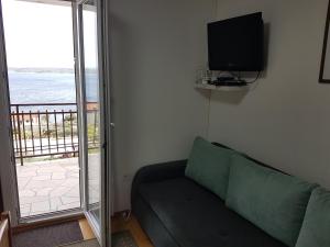 sala de estar con sofá y TV de pantalla plana en Apartment Lenka en Zavala
