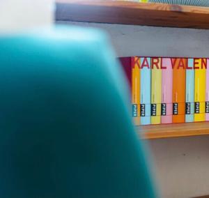 a row of books on a book shelf at Schloßschänke Eysölden in Thalmässing