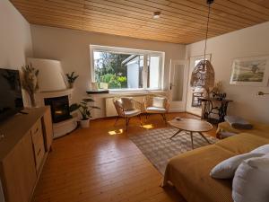 a living room with a couch and a table at Haus Willi von Tinyhaus Steinhude in Steinhude