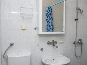 a bathroom with a shower and a toilet and a sink at Apartments Dikan in Herceg-Novi