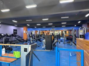 une salle de sport avec de nombreux tapis roulants et machines dans l'établissement Saekyung Condominium, à Mactan