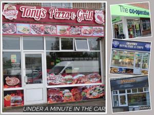 a collage of three photos of a pizza shop at Town House Chantry - With Self Check In and Free Parking - Rooms at ipswichdigs in Ipswich +37 photos