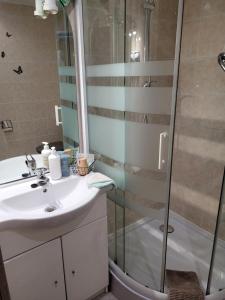 倫德科斯的住宿－倫德科斯布里斯諾汽車旅館，一间带水槽和淋浴的浴室