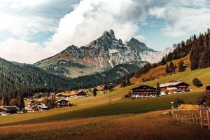 a mountain range with a village in a valley at ANN SUITES Appartements in Filzmoos