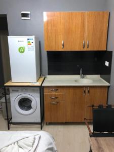 eine Küche mit einer Waschmaschine und einem Waschbecken in der Unterkunft Kilit no 1 in Istanbul