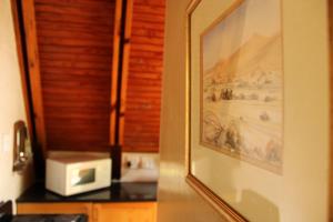 a microwave sitting on a counter next to a painting at Serenity Graskop, 3 bedroom A-Frame cottage in Graskop