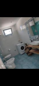 bagno con servizi igienici, lavandino e specchio di Bed&Rooms Villa La Gatta a Vatolla