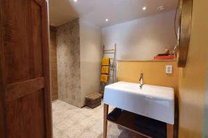W pokoju znajduje się łazienka z białą umywalką. w obiekcie Landelijk gelegen appartement met eigen ingang w mieście Nieuwediep