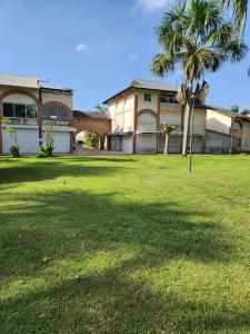 a house with a palm tree in front of a yard at Hello-Guyane, Marina 5, Studio Prestige 5 étoiles in Saint-Laurent du Maroni +24 photos