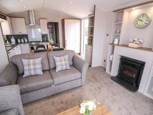 a living room with a couch and a fireplace at Rose Lodge in Saltburn-by-the-Sea +10 photos
