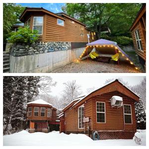 two pictures of a house and a house in the snow at Hakuba Canadian Lodge in Hakuba