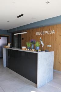 an office reception counter with plants on it at M&W Hotel Wronowski in Łomża