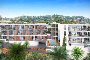 rysunek architektoniczny budynku apartamentowego z palmami w obiekcie Horizon Bay - Pool - Fitness Room - Terrace w Cannes