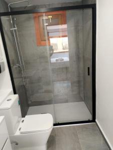 a bathroom with a shower and a toilet at APTO BAHIA SUR RESERVA DE CONFIANZA in San Fernando