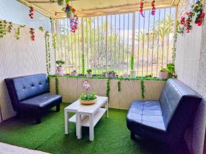 dwa krzesła i stół w pokoju z roślinami w obiekcie Ke Casetta Tenerife w mieście Costa Del Silencio