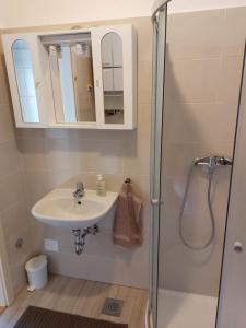 ein Bad mit einem Waschbecken und einer Dusche in der Unterkunft Apartman Suzy in Pula
