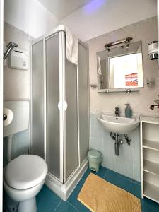 a bathroom with a shower and a toilet and a sink at B&B Narcisse in Tropea