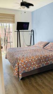 1 dormitorio con 1 cama y TV de pantalla plana en Loft Venado “Hospicio Cabañas y Centro Joyero”, en Guadalajara