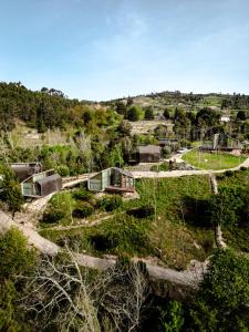 Ancede的住宿－Lavandeira Douro Nature & Wellness，森林中房屋的空中景观