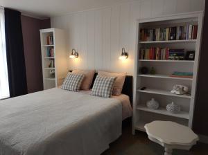 a bedroom with a bed and bookshelves at CITY HOUSE Adults Only in Middelburg