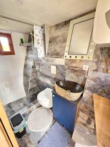 a bathroom with a sink and a toilet at Glamping Rajska vas in Šentjur