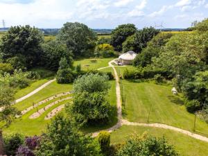 an aerial view of a garden with a yurt at Giant Yurt Sleeping 8 with Spa, Catering, Walled Gardens, Nature Reserve, Free Parking in Scunthorpe